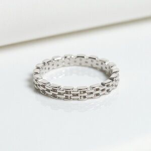 Rhodium Plated Solid Sterling Silver Textured Stacking Ring Size 7